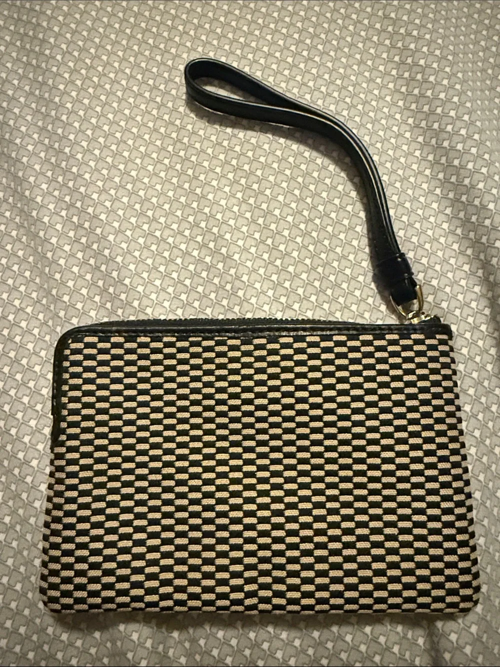 Coach Black & Tan Woven Wristlet with Gold Logo